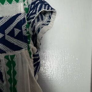 THML Navy and Green Geometric Blouse